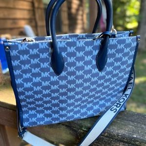 Michael Kors mirello tote blue logo jacquard